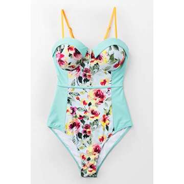 Mint Blue Floral One Piece Swimsuit by CUPSHE