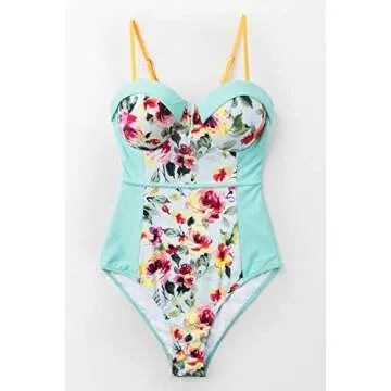 Mint Blue Floral One Piece Swimsuit by CUPSHE