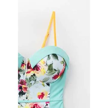 Mint Blue Floral One Piece Swimsuit by CUPSHE