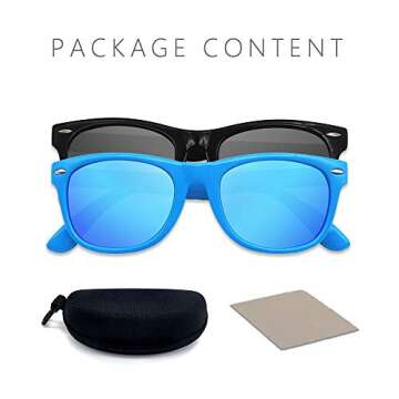 MOTOEYE SUMMER SALE Kids Polarized Sunglasses for Children Age 4-12 Years Old, Girl or Boy Styles, Pack of 2 (Boy: Sky Blue & Black)