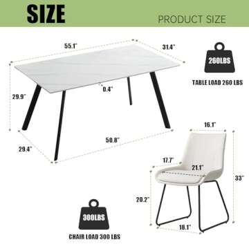 HIPIHOM Modern Dining Table Set for 6, Rectangular White Dining Sintered Stone Table and Chairs Set 6 for Home, Kitchen, Living Room, Dining Room (Table+6 Off-White Chairs)