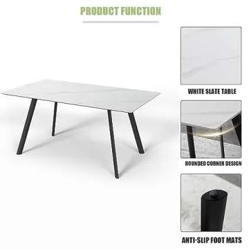 HIPIHOM Modern Dining Table Set for 6, Rectangular White Dining Sintered Stone Table and Chairs Set 6 for Home, Kitchen, Living Room, Dining Room (Table+6 Off-White Chairs)