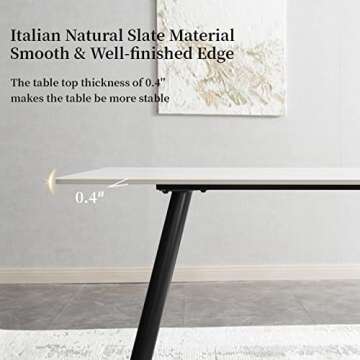 HIPIHOM Modern Dining Table Set for 6, Rectangular White Dining Sintered Stone Table and Chairs Set 6 for Home, Kitchen, Living Room, Dining Room (Table+6 Off-White Chairs)