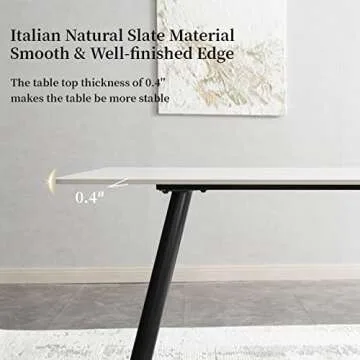 HIPIHOM Modern Dining Table Set for 6, Rectangular White Dining Sintered Stone Table and Chairs Set 6 for Home, Kitchen, Living Room, Dining Room (Table+6 Off-White Chairs)