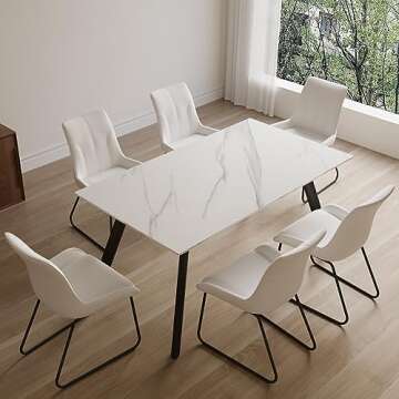 HIPIHOM Modern Dining Table Set for 6, Rectangular White Dining Sintered Stone Table and Chairs Set 6 for Home, Kitchen, Living Room, Dining Room (Table+6 Off-White Chairs)
