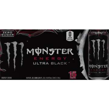 Monster Energy Ultra Black, Sugar Free Energy Drink, 16 Ounce (Pack of 15)