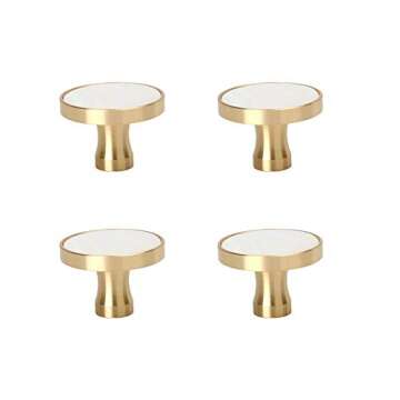 RZDEAL 1.3" Solid Brass Clover Knobs Bathroom Cabinet Knobs Mother of Pearl Decorated Kitchen Handles Brushed Gold Drawer Knobs and Pulls (4, White)
