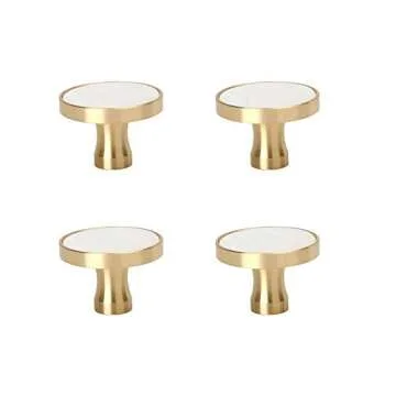 RZDEAL 1.3" Solid Brass Clover Knobs Bathroom Cabinet Knobs Mother of Pearl Decorated Kitchen Handles Brushed Gold Drawer Knobs and Pulls (4, White)