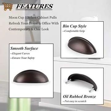 Probrico (12 Pack Modern Drawer Pulls Oil Rubbed Bronze Cabinet Handles 3 Inch(76mm) Hole Center Cabinet Cup Pulls Kitchen Cabinet Hardware Bin Cup Drawer Handles Knobs for Dresser Closet