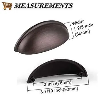 Probrico (12 Pack Modern Drawer Pulls Oil Rubbed Bronze Cabinet Handles 3 Inch(76mm) Hole Center Cabinet Cup Pulls Kitchen Cabinet Hardware Bin Cup Drawer Handles Knobs for Dresser Closet