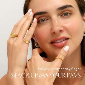 BENIQUE Gold Silver Chunky Signet Stackable Pinky Ring for Women Men, Guardian Angel Cherub, Tarnish-Resistant 18K Gold Plated Stainless Steel Size 3 4 5 6 7 8 9 10 11 (AngelSignet/G10)