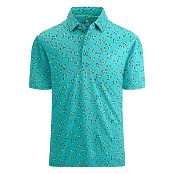 SAMERM Men's Green Print Performance Golf Polo - Moisture Wicking & UV Protection