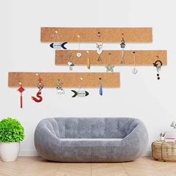 FEBSNOW 3 Pcs Bulletin Strip Cork Strip Cork Bulletin Bar Strip Natural Frameless Cork Board Strips with Strength Adhesive Backing for Office, School, Home Holiday Decor 15" X 2"- 1/2" Thick