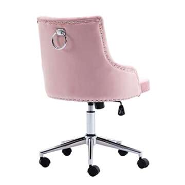 Freemax Pink Desk Chair Velvet Office Chair with Wheels Tufted Vanity Chair Fabric Task Swivel Armchair for Bedroom Living Room