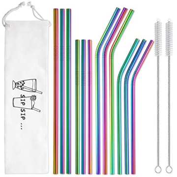 Hiware 12-Pack Rainbow Metal Straws: Eco-Friendly, Reusable & Stylish