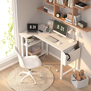 Lufeiya L Shaped Desk with Power Outlet & Storage