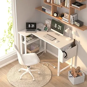 Lufeiya L Shaped Desk with Power Outlet & Storage