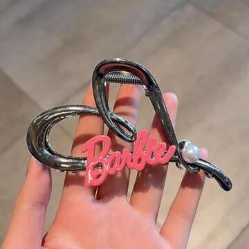 Gun Black Heart Hair Clips - Large Claw Clips with Pearls and Metal Decorations for Women's & Girls'...