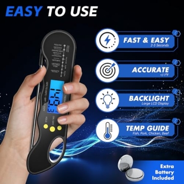 TRAUSI Instant Read Meat Thermometer: Fast, Accurate & Waterproof Cooking Essential for Grilling, Ba...