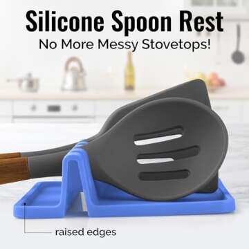 Zulay Kitchen Silicone Utensil Rest with Drip Pad for Multiple Utensils - BPA-Free, Heat-Resistant S...