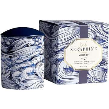 L’or de Seraphine Whitby Scented Candle - Essential Oil Candle for Home, Notes of Sea Salt, Violet, and Vetiver, Sustainable Palm Wax, Clean, Long Lasting, Paraben-Free, 6.4oz