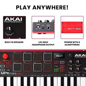 AKAI Professional MPK Mini Play – USB MIDI Keyboard Controller With a Built in Speaker, 25 mini Keys, Drum Pads and 128 Instrument Sounds
