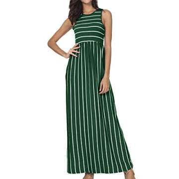 levaca Womens Floor Length Summer Sleeveless Long Sundress with Pockets Green M