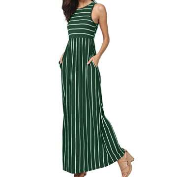 levaca Womens Floor Length Summer Sleeveless Long Sundress with Pockets Green M