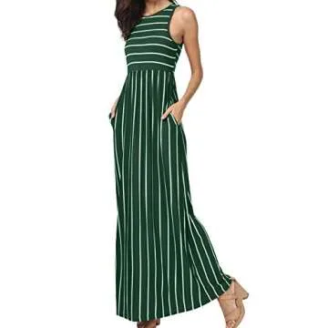 levaca Womens Floor Length Summer Sleeveless Long Sundress with Pockets Green M