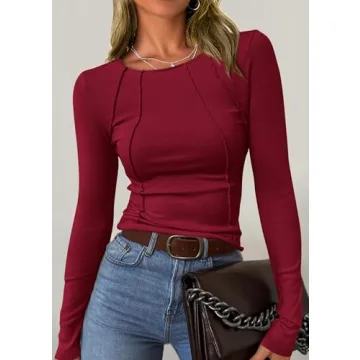 KIRUNDO Women’s Long Sleeve Ribbed Knit Crop Top in Wine Red