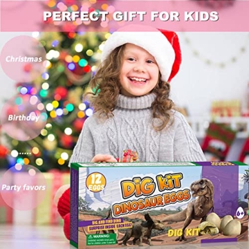 Dino Eggs Dig Kit for Kids - Fun 12 Pack Dinosaur Toys