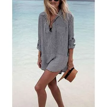 Stylish BUTTZO Women's Long Sleeve Beach Cover Up Dress