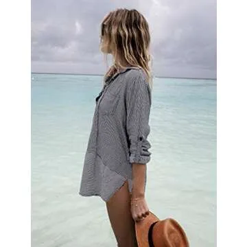 Stylish BUTTZO Women's Long Sleeve Beach Cover Up Dress