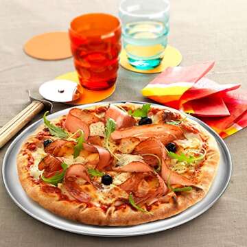 Deedro Stainless Steel Pizza Pan 13½ inch Round Pizza Tray Pizza Baking Sheet, Healthy Pizza Baking Pan Pizza Serving Tray Crisper Pan, Dishwasher Safe, 3 Pack