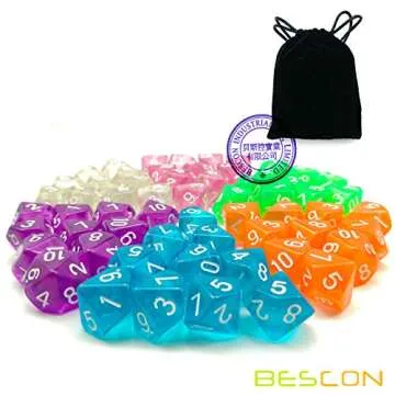 60pcs Assorted Colored Translucent D10 (1-10) Pack, 6X10pcs 10 Sides Dice Transparent Polyhedral Dice D10 Set in Black Velvet Pouch