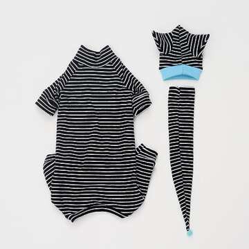 SNIXfever Sphynx Cat Clothes Black Stripe Breathable Shirts Suit, Pet Hat and Shirt Set (X-Large)