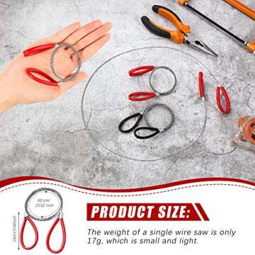 Lanties Stainless Steel Cable Saw, Metal Wire Saw Hand Pocket String Emergency Survival Rope Cutting Tools PVC Pipe Cutting Tool for Wood Camping Hiking Hunting, Red, Black, 23.62 Inch (2 Pcs)