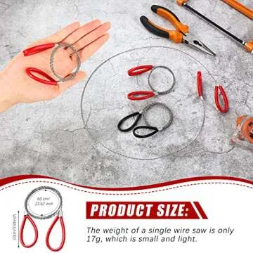 Lanties Stainless Steel Cable Saw, Metal Wire Saw Hand Pocket String Emergency Survival Rope Cutting Tools PVC Pipe Cutting Tool for Wood Camping Hiking Hunting, Red, Black, 23.62 Inch (2 Pcs)