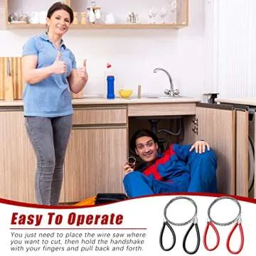 Lanties Stainless Steel Cable Saw, Metal Wire Saw Hand Pocket String Emergency Survival Rope Cutting Tools PVC Pipe Cutting Tool for Wood Camping Hiking Hunting, Red, Black, 23.62 Inch (2 Pcs)