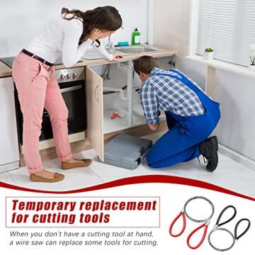 Lanties Stainless Steel Cable Saw, Metal Wire Saw Hand Pocket String Emergency Survival Rope Cutting Tools PVC Pipe Cutting Tool for Wood Camping Hiking Hunting, Red, Black, 23.62 Inch (2 Pcs)