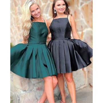 Spaghetti Strap Satin Prom Dress Short Backless A Line Homecoming Dresses with Pockets for Teens Red Size 8