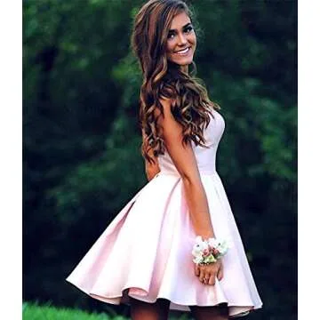 Spaghetti Strap Satin Prom Dress Short Backless A Line Homecoming Dresses with Pockets for Teens Red Size 8