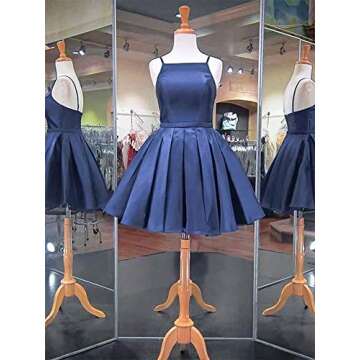 Spaghetti Strap Satin Prom Dress Short Backless A Line Homecoming Dresses with Pockets for Teens Red Size 8