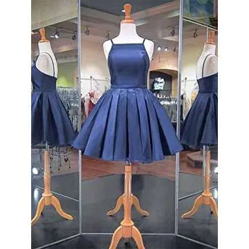 Spaghetti Strap Satin Prom Dress Short Backless A Line Homecoming Dresses with Pockets for Teens Red Size 8