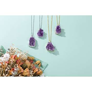 Jovivi Amethyst Cluster Necklace - Healing Crystal Jewelry