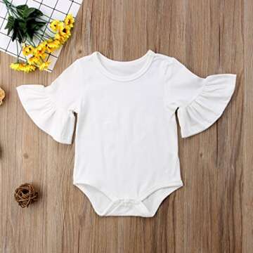 Mubineo Infant Baby Girl Basic Bell Short Sleeve Cotton Romper Bodysuit Tops Clothes in White for 0-...