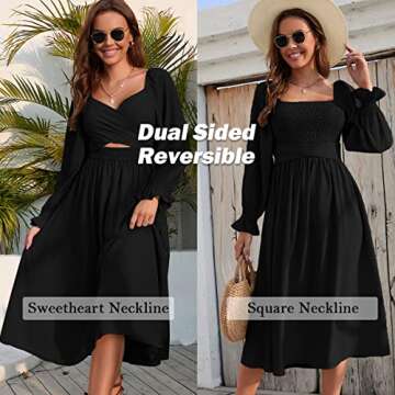 Women Tie Back Long Puff Sleeve Dress Sage Ruffle Wrap Reversible Flowy Casual Midi Dress with Pocket for Party Wedding Beach