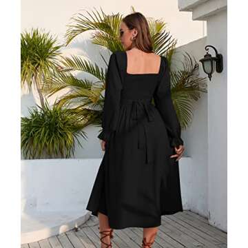 Women Tie Back Long Puff Sleeve Dress Sage Ruffle Wrap Reversible Flowy Casual Midi Dress with Pocket for Party Wedding Beach