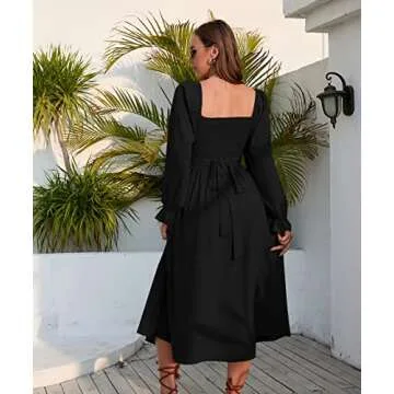 Women Tie Back Long Puff Sleeve Dress Sage Ruffle Wrap Reversible Flowy Casual Midi Dress with Pocket for Party Wedding Beach