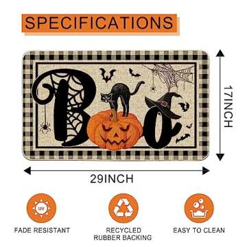 Bonsai Tree Halloween Door Mats 17x29 Inch, Welcome Mats Outdoor - Pumpkins, Black Cat Decorative Front Door Decorations
